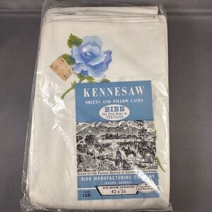 Vintage Bibb Kennesaw Textiles Blue Rose Floral Pillow Cases and Sheets New